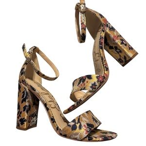 Sam Edelman Yaro Gatsby Yellow Jacquard Block Heels